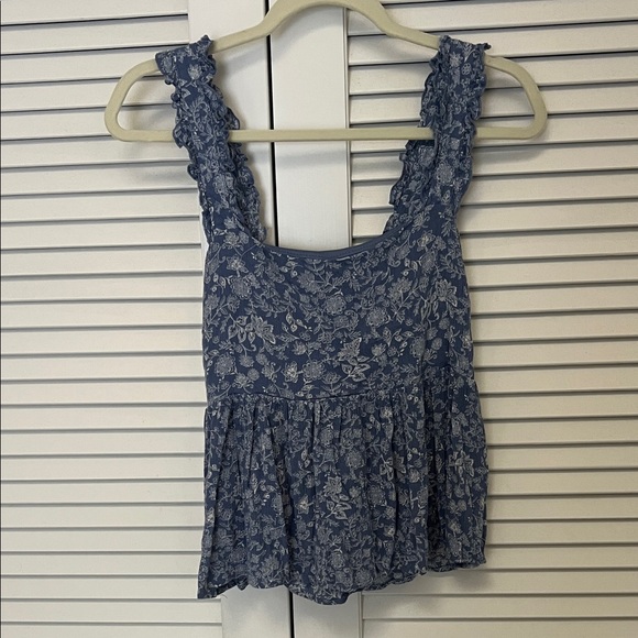 Blue Floral Ruffled Strap Tank - Picture 1 of 3